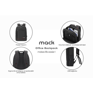 MACK MCC-006 15.6'' Office USB Girişli Notebook Sırt Çantası Siyah